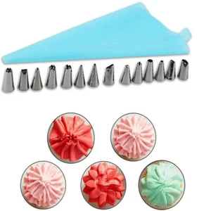 CAKE PIPING ICING CUP CAKE DECORATING COTTON BAG NOZZLE SET SUGARCRAFT CUP 14Pcs - Picture 1 of 6
