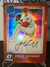 2016 Donruss Optic Rated Rookies Signatures Red #40/50 Jerad Eickhoff RC Auto