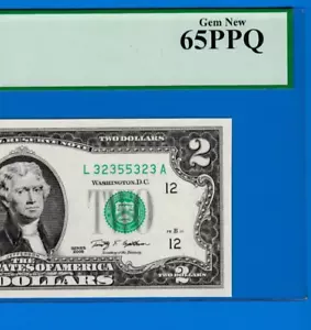 RADAR SERIAL $2 2009 Federal Reserve note S/N L 32355323 A Fr.1939-L PCGS 65 - Picture 1 of 3
