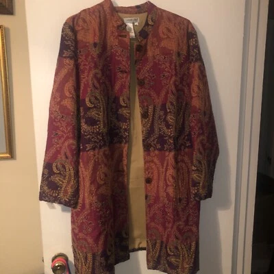 Coldwater Creek Sz 1X Boho Paisley Crinkled Chiffon Peasant Art Dress - Image 1 of 4