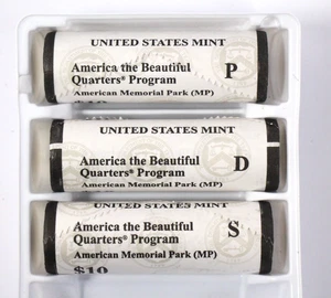 Lot of 2019-PDS 3 American The Beautiful Quarters Memorial Park Roll BU - Picture 1 of 3