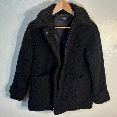 CoffeeShop New York Black Faux Shearling Teddy Coat Jacket XS Foto 1 de 4