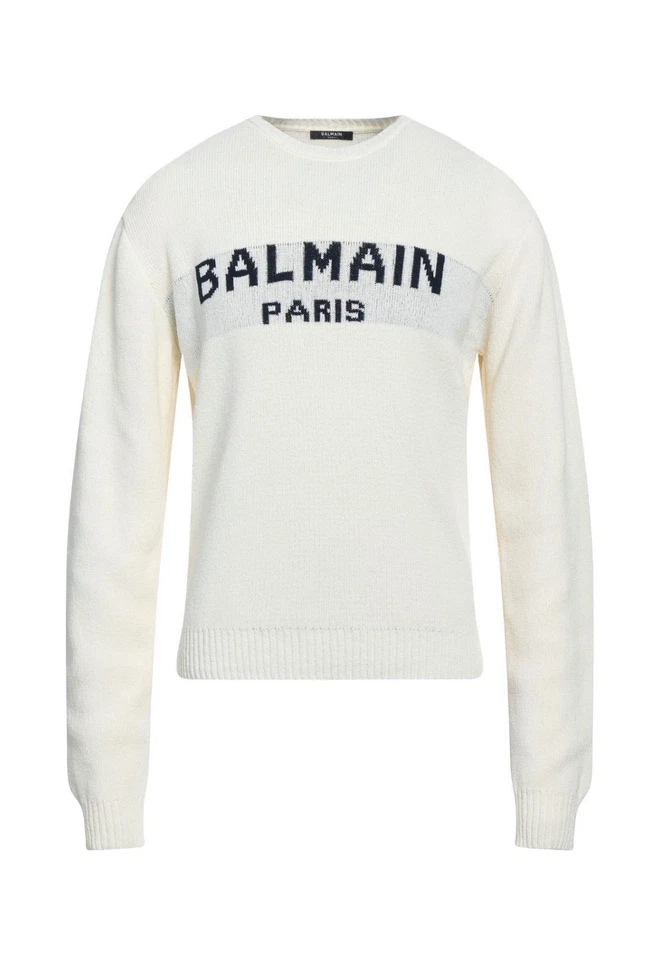 Balmain Logo Sweater Cardigan Crewneck Ivory White XS/S NWT - Image 1 of 3