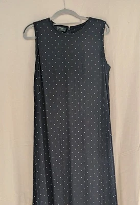 Vestido Largo Lauren Ralph Lauren SEDA Lunares Cambio Sin Mangas Azul Y2K Talla 10 Foto 1 de 4