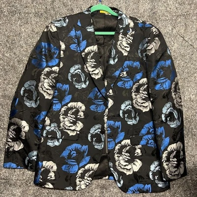 Thread & Stitch Blazer Men XL Black Floral Pocket 2 Button Colorful NWT - Image 1 of 4
