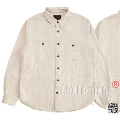 Red Tornado Vintage Men Linen Workwear Dust Valley Shirt Striped Cotton Shirts - Image 1 of 4