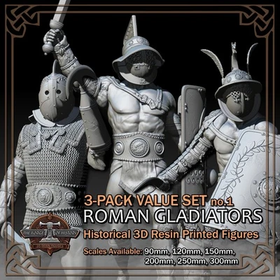 Roman Gladiators 3-Pack - Scale 1/18 to 1/6 - 3D Resin Printed Figures Models - Image 1 of 4