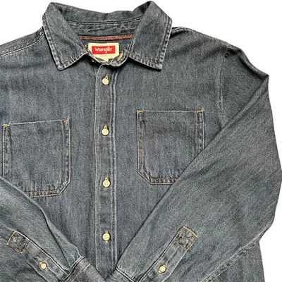 Camisa vaquera Wrangler Chicos Husky L azul de mezclilla con botones manga larga algodón nueva Foto 1 de 4