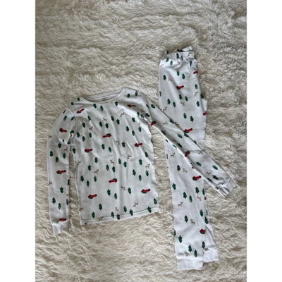 Carter's Niños Navidad Pijama Set Talla 14 Árboles Reno Rojo Coche Blanco Foto 1 de 4