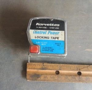 RARE VINTAGE 12 FOOT KORVETTES CONTROL POWER LOCKING METAL TAPE MEASURE USA MADE - Picture 1 of 20