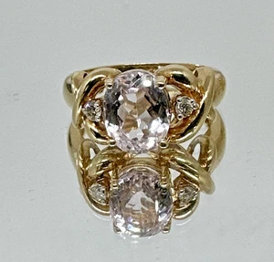 Natürlicher rosa Kunzit und Diamant Akzent 10K Gelbgold Ring - Bild 1 von 24