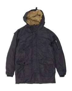 JACK & JONES Mens Hooded Windbreaker Coat UK 38 Medium Navy Blue Nylon BJ01 - Picture 1 of 4
