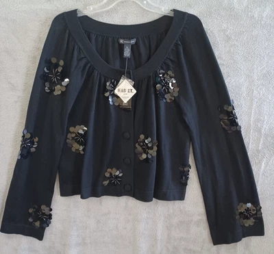 INC Cárdigan Suéter XL Negro Seda Adornado Lentejuelas Manga Larga Fiesta Nuevo Foto 1 de 4