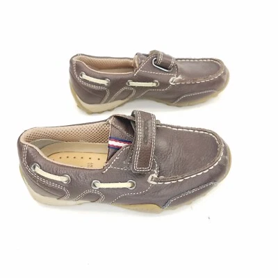 Mocassim de couro marrom pebbled infantil Geox Respira sapatos de barco meninos tamanho 11 - Imagem 1 de 4
