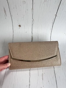 Next Gold Sparkly Clutch Bag with Metal Chain Strap - Picture 1 of 9