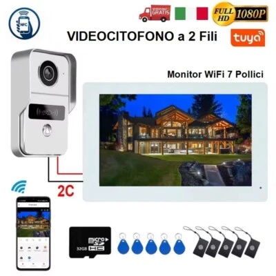 Videcitofono Citofono Campanello WiFi 2 Fili Monitor Touch 7 Pollici Tuya APP - Immagine 1 di 4