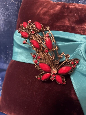 Бабочка красный драгоценный камень стразы волос заколка зажим бронзового тона очень подробно - Изображение 1 из 4