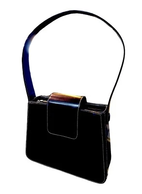 RARO BOLSO DE HOMBRO TANNER KROLLE LONDRES REINO UNIDO CUERO NUPCIAL NEGRO COSTURA BLANCA Foto 1 de 4