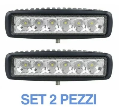 2PZ FARETTO BARRA LED PER AUTO 18 Watt 6 LED 12V Luce Fredda 6000°K FARO JEEP - Immagine 1 di 4