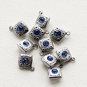 5 Stainless Steel Sapphire Blue Rhinestone Charm Pendants Two Sided - MT018 - Picture 1 of 2