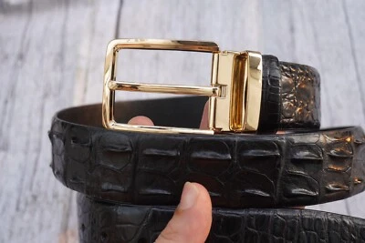 Cinturón para hombre negro genuino piel de cuero con cuerno de cocodrilo W 1,5" #H42 Foto 1 de 4