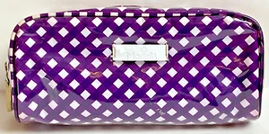 Modella make up bag purple white check zip top 8" x 4" x 3" - Picture 1 of 4