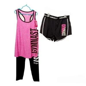 Justice 3 Pc Girls GYMNAST Outfit-12/14-Leggings-Shorts-Racerback Tank Top - Picture 1 of 7
