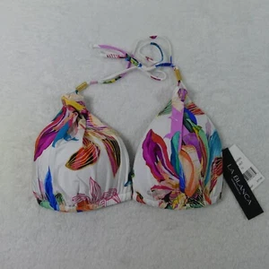 La Blanca Bikini Top Womens 12 White Tropical Halter Triangle Swimwear - Picture 1 of 12