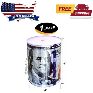 Tin Money Piggy Bank Savings 6" Ben Franklin Coin Jar Box Saver Great For Kids - Picture 1 of 9