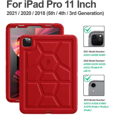 For iPad Pro 11 (2022/2021/2020/2018) Case Kids Friendly Silicone Cover Red - Image 1 of 4