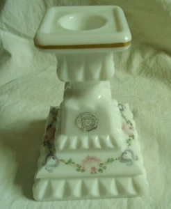 Westmoreland HP Pink Roses & Bows Milk Glass Candlestick Candle Holder w/Label - Picture 1 of 5