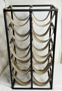 Arthur Umanoff Style Vintage Iron and Leather 10 Bottle Wine Rack MCM Modern - Picture 1 of 5