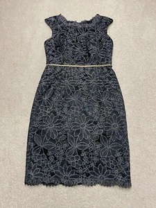 JS Collections Shift Dress Size UK 8 EU 36 Knee-Length Sequin Black Floral - Picture 1 of 12