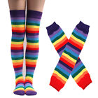 Cool Women Arm Warmer Fingerless Gloves Set Rainbow Colorful Striped Long Socks