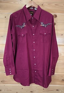 Plains Western Wear Long Sleeve Pearl Snap Shirt Men 2X Big Man Eagle Embroider - Picture 1 of 13