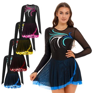 Figure Skating Dresses for Women Rhinestone Lyrical Dance Leotards Ballet Dress - Picture 1 of 55