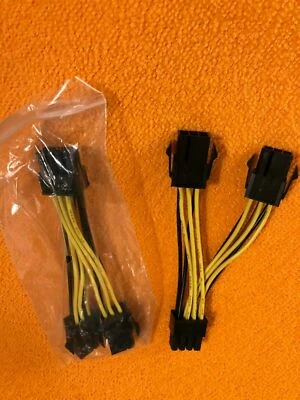 LOT 2X   Dual 6 Pin to 8 Pin PCIe Nvidia ATI GTX GPU Video Card Power Cable (5") - Image 1 of 3