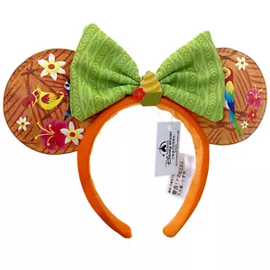 Disney-Parks Enchanted Tiki Room Birds Minnie Ears Green Bow Dole Whip Headband - Picture 1 of 8