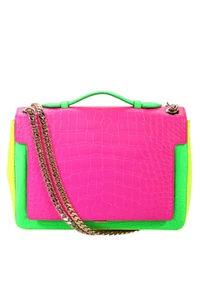 Analeena Womens Embossed Crocodile Print Flap Small Shoulder Handbag Pink Combo - Picture 1 of 8