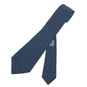 HERMES  Neck tie Navy Blue Silk  Logo  japan seller N0207 14 Made in France - Picture 1 of 5