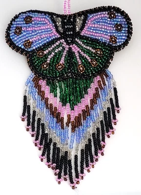 Seed bead Butterfly Barrette Handmade Seedbead Fringe Barrette 3.5" Wide x 2" L - Image 1 of 4