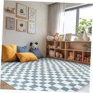 8x10 Checkered Area Rugs for Kids Room - Machine Washable Soft Rug Modern - Picture 1 of 8
