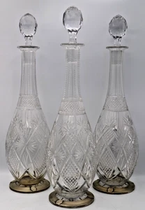 x3 antike Baccarat Kristall Karaffen Modell 10834 Sterlingsilber Sockel +15" - Bild 1 von 15