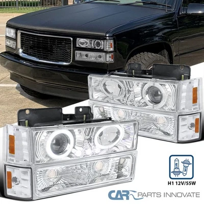 Fits 94-98 GMC C/K C10 Sierra Yukon LED Projector Headlights+Corner Bumper Lamps Foto 1 de 4