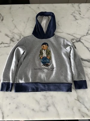 Polo Ralph Lauren Polo Bear Boy’s Sz M (10-12) Gray Cotton Blend Fleece Hoodie - Image 1 of 4