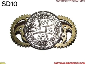 steampunk badge brooch gearwheel cog pagan celtic cross #SD10 - Picture 1 of 4