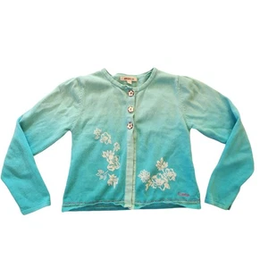 Kenzo Kids Cardigan Sweater Baby Blue Flower Graphic Decorative Buttons 9a 128 - Picture 1 of 5