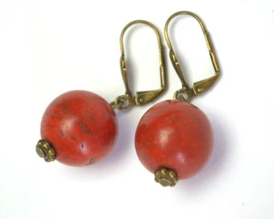 Red coral earrings Bronze dangle earring Ethnic Ukrainian jewelry Christmas gift - Image 1 of 4