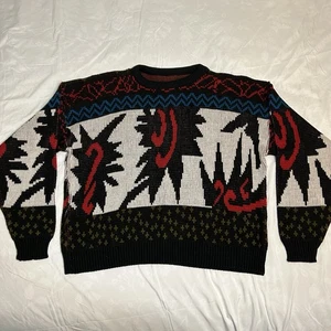 Vintage Sweater Mens Medium Geometric Knit Pullover 90s Party Biggie Cosby Flaw - Picture 1 of 4