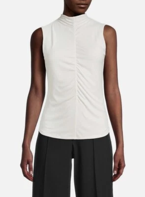 Elie Tahari женщин собранными в Рюш передней верхней насмешливый шеи небо белый без рукавов размер L новый с Ярлыками - Изображение 1 из 4